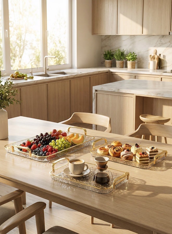 3 PCS Restaurant tray Square Ripple Design Multi-Functional Tray Set - ElegantWave Light Luxury Style, Easy-Clean & Versatile Home Decor, Healthy Material, Assorted Sizes (Large:17.3in*11.3in*1.2in/Medium:15.7in*9.8in*1in/Small:13.8in*7.9in*0.9in) - Image 5